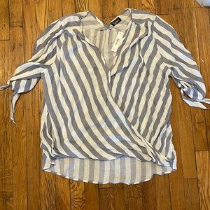 Woman's Light Blue & White Striped V-Neck High- Low Blouse in size 1X